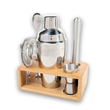 Cocktail Shaker Set 4-Piece Bar Tools Kit Stainless Steel with Bamboo Stand, ...
