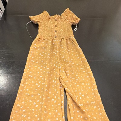 Kensie Girl Yellow Floral Smocked Off Shoulder Jumpsuit Size 12