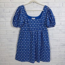 Rhode for Target Babydoll Dress M Blue Embroidered Eyelet Puff Sleeves Pockets