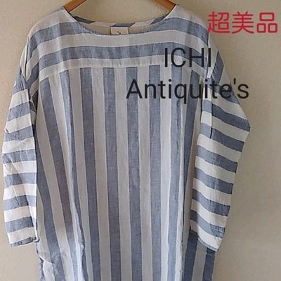 ICHI Antiquites Linen 100% Stripe Long Dress Loose Oversized Japan