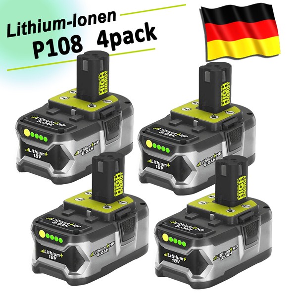 4Pcs 8.0Ah 18V Lithium Akku FüR Ryobi One Plus RB18L50 P108 P107 P104 De-image