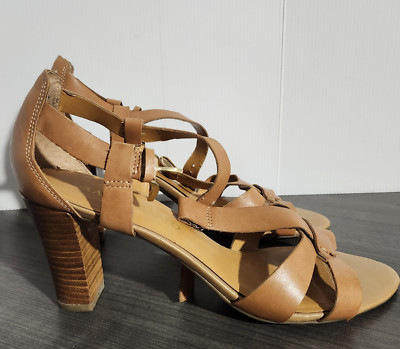 Franco Sarto Giada Tan Leather Upper Strappy Ankle Strap Womens Heels Size 9 M