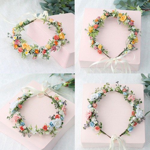 Flowers Headband Head Garland Hair Band Crown Wreath Festival Boho Beach Wedding - Picture 14 of 49