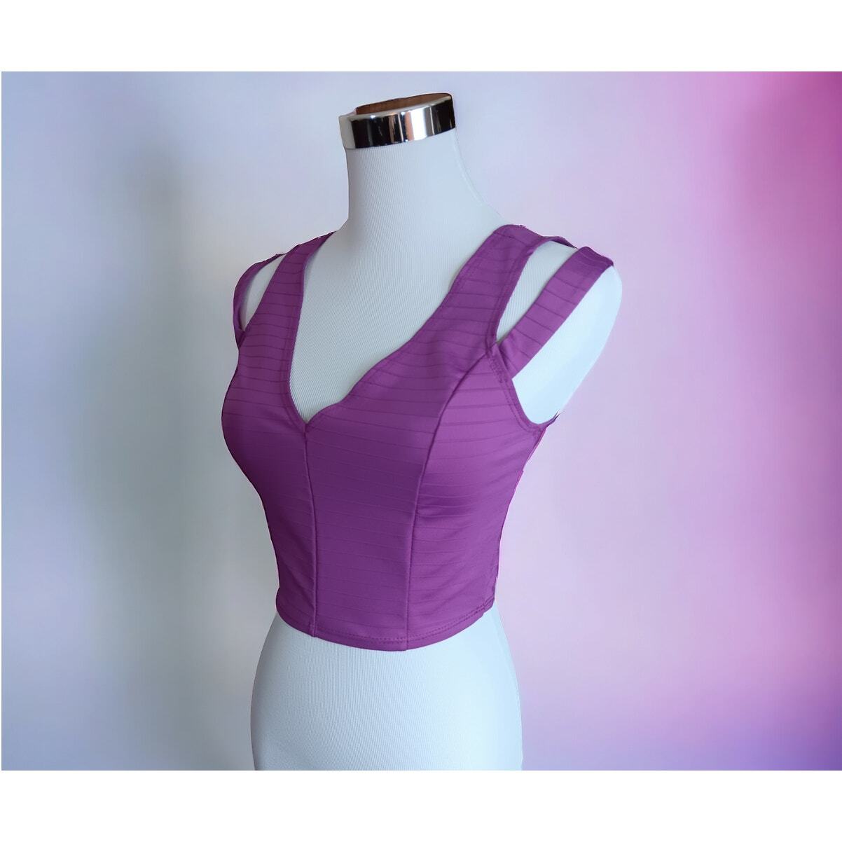 VINTAGE Y2K Crop Top Size Small Purple Stretchy V-Neck Sporty