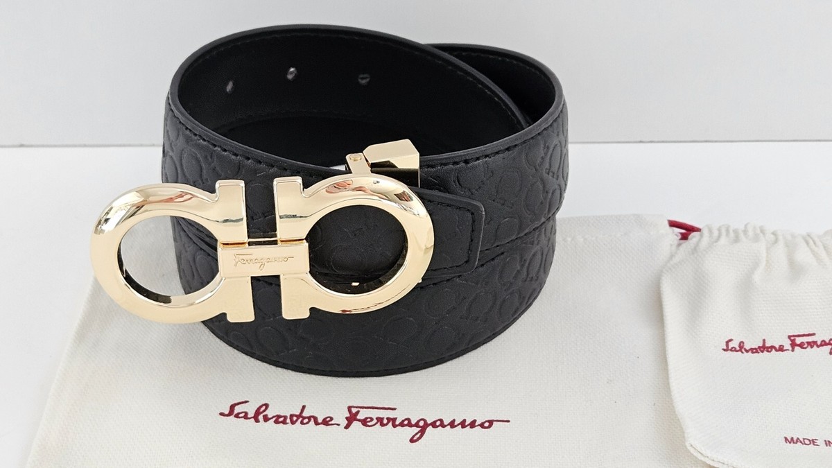 Salvatore Ferragamo Men's Black Leather Belt SZ 90-95-100-105 Gold