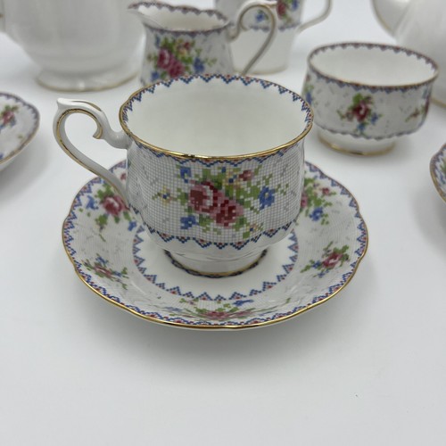 Royal Albert 3piece Petit Point Dessert Tea Set Teapot X2, creamer, sugar, plate - Picture 6 of 15