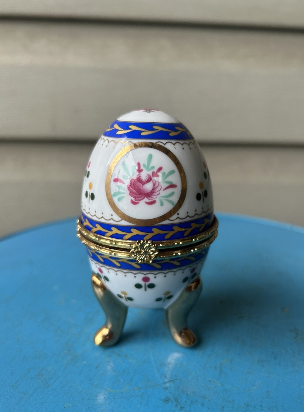 Vintage Floral Porcelain Jewelry Box with Gold Hinges 4 Inch  