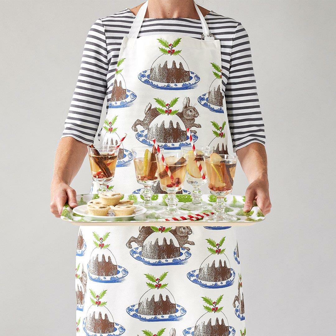 Thornback & Peel - 100% Cotton - Full Length Apron - Rabbit & Christmas Pudding
