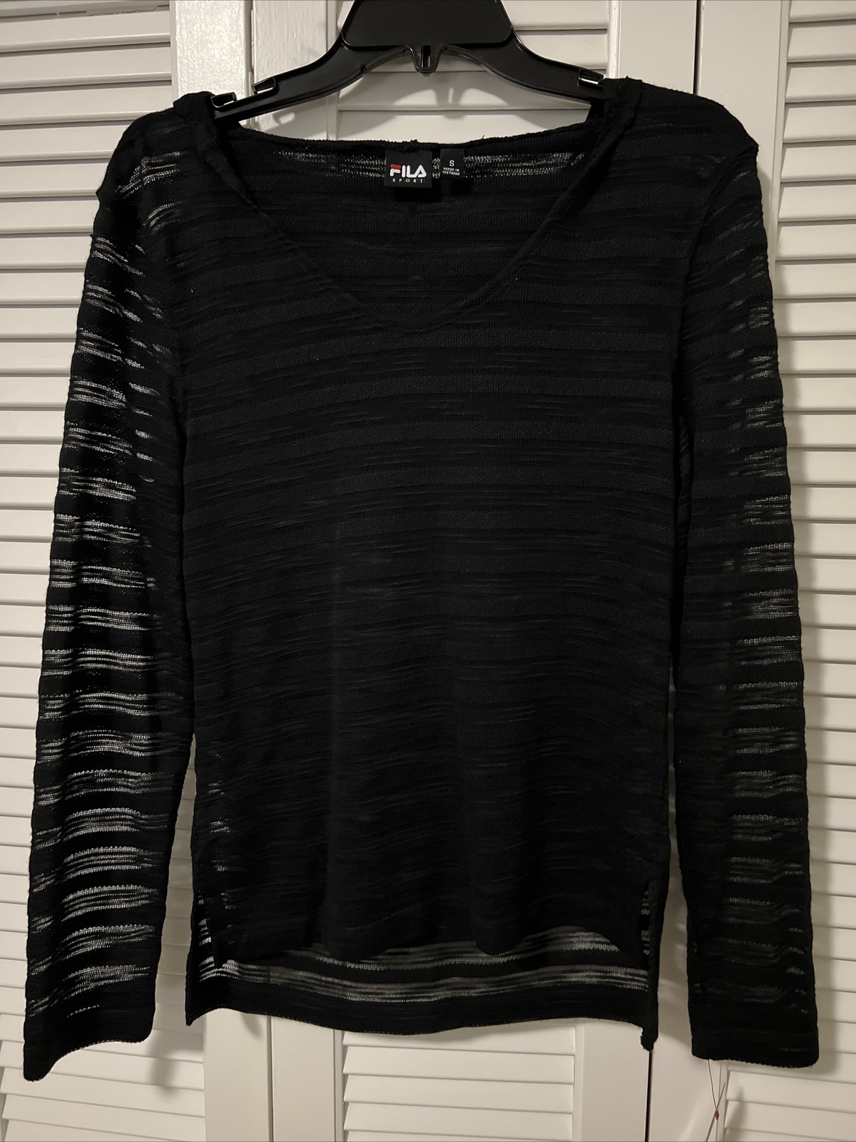 NUOVO Fila Sport Donna Nero Maglia Felpa con Cappuccio Cover Up Camicia Top Small S