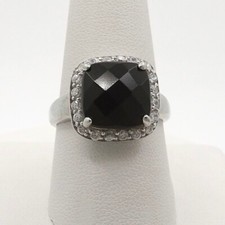 Sterling Silver Onyx Checkerboard cz Halo Ring sz9