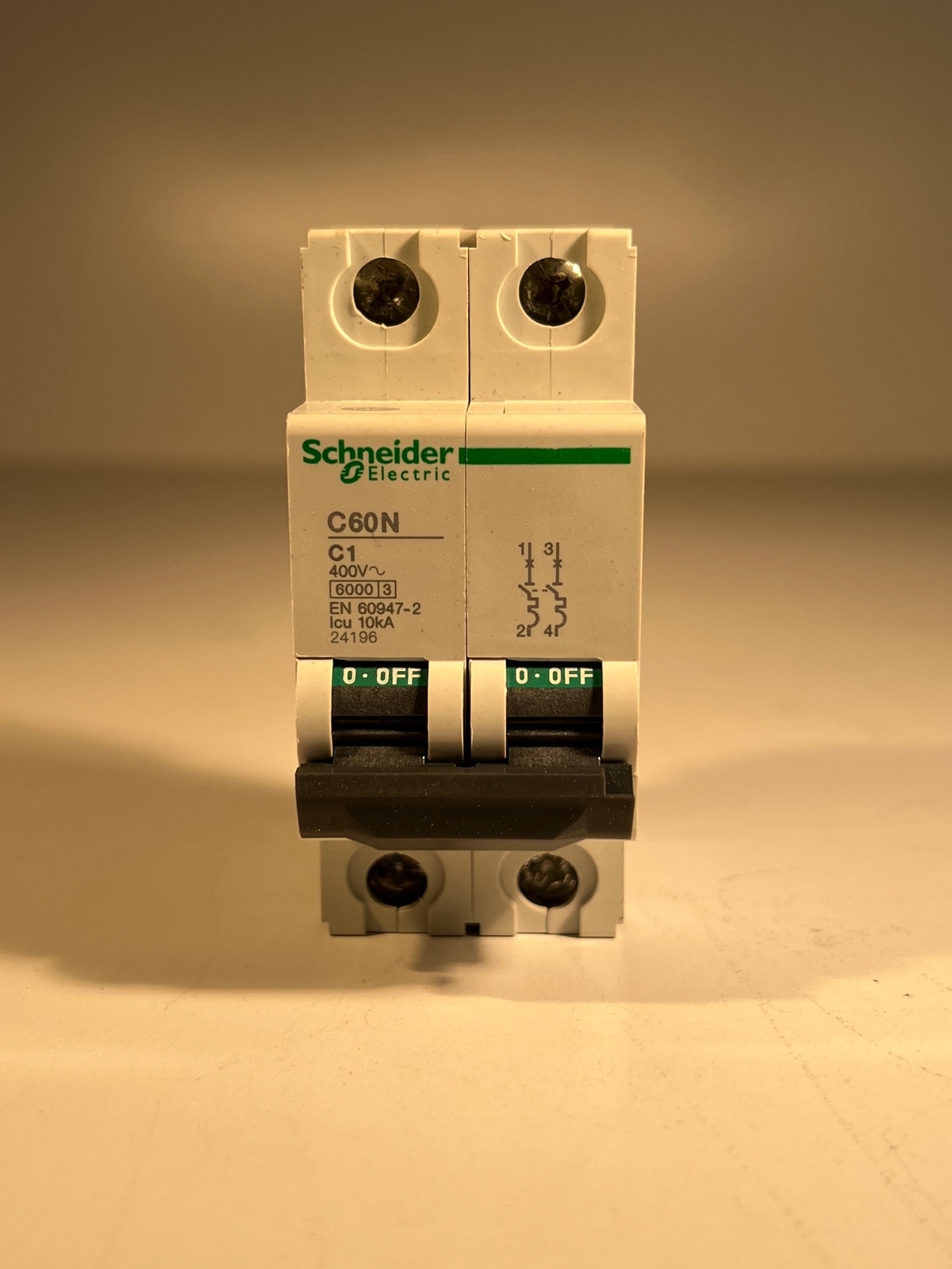 ONE (1) SCHNEIDER ELECTRIC C60N C1 2-Pole Circuit Breaker 400V 1A 10kA (USED)