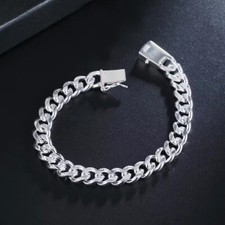 Real 925 Silver Bracelet 20cm Chunky Cuban Jewelry Gift 10MM Steampunk Retro Men
