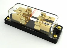 1 4-Gauge In 2 8-Gauge Out Gold Plated AGU Fuse Holder Distribution Block 100AMP