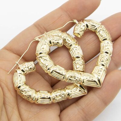 1 3/4'' Herz Bambus Creolen echt 10K Gelbgold