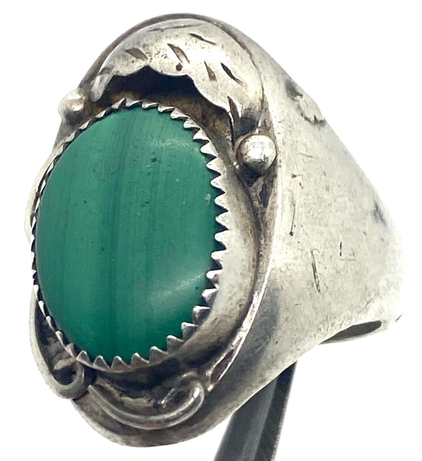 Heavy Solid Oval Green Malachite Leaf Sterling Si… - image 11