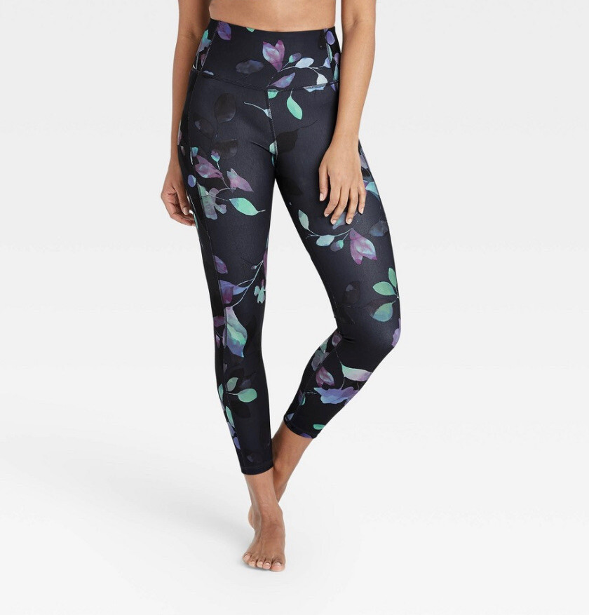 Women's XS Navy Floral Contour Power Waist High Rise Leggings - All In Motion