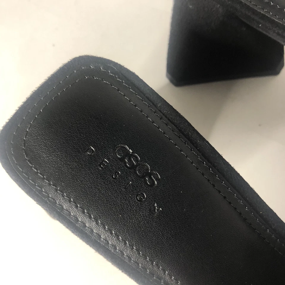 Asos Design Healing 高级麂皮绒中跟穆勒鞋黑色女式 US 7.5 EU 38 — 第 3/4 张图片