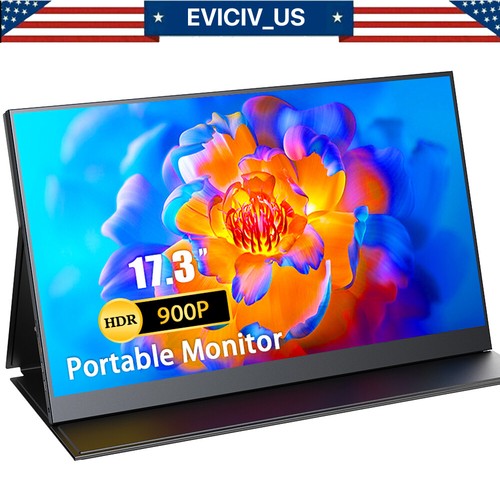 EVICIV 17.3" FHD Portable Monitor 220cd/m² Screen HDMI USB C Display 900P 500:1 - 第 1/8 張圖片