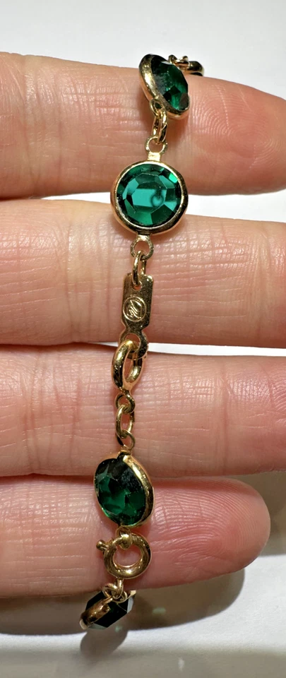 Juego de pulsera vintage de 8" Swarovski verde esmeralda color cristal bencel Foto 2 de 4