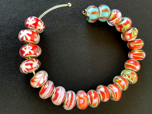 Charmes perles de verre rouge Murano différents motifs argent 925 22 pièces - Photo 1 sur 7