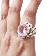 NATURAL PINK TOPAZ NOVEMBER BIRTH 925 STERLING SILVER CHRISTMAS HEAVY MENS RING