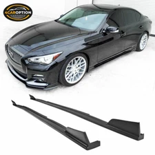 Fits 14-23 Infiniti Q50 ST Style Side Skirts Rocker Panel Extension Lip Trim PU
