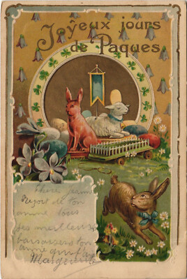 PC EASTER, JOYEUX JOURS DE PAQUES, Vintage EMBOSSED Postcard (b31161)