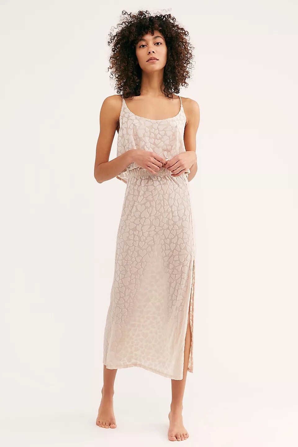 NEW FREE PEOPLE X ONLY HEARTS Sz XS VELVET HEART HALF-SLIP MIDI SKIRT IN PINK