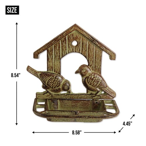 Iron House Bird Feeder Wall Mounted Porch Deck Fence Post Verdigris Decor 9" H - Picture 6 of 9