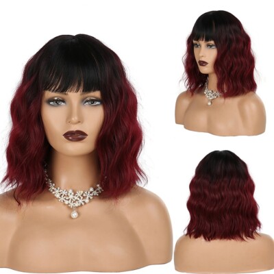 Ombre schwarz bis rot Bob Perücken Kurzhaar Perücke für Party Hochzeit Cosplay ohne Kappe