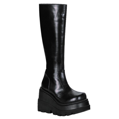 platform wedge knee high boots
