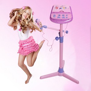 childrens pink microphone and stand