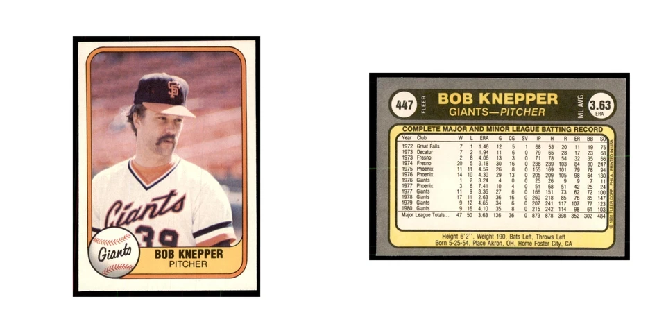 1981 Fleer Bob Knepper Baseball Cards #447 - Image 3 of 3