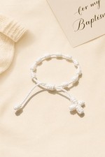 White Baby Rosary 10 Knots Single Cord Cross Baptism Christening Made in USA