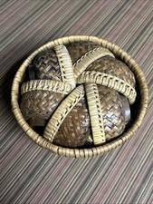 Vintage Hand Made Woven Raffia Wicker Nesting Baskets Set of 7