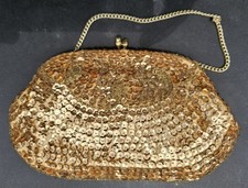 Vintage La Regale Beaded Clutch Gold Sequin Evening Bag Gold Chain Fancy Japan
