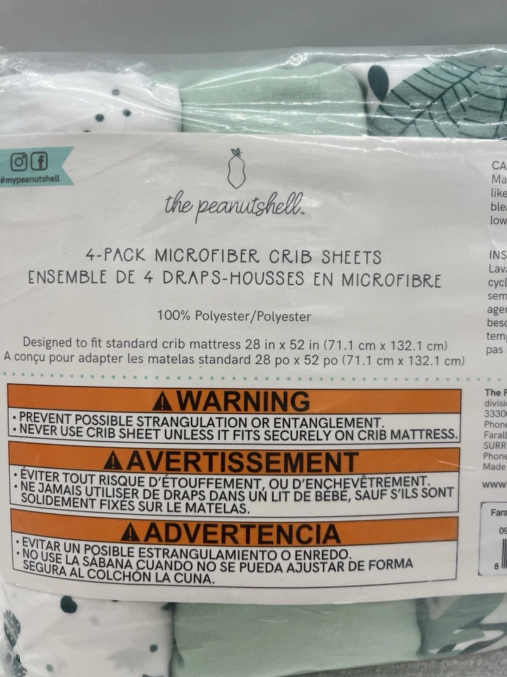 Sábanas para cuna The Peanutshell para niños o niñas, neutras 52 pulgadas x 28 pulgadas, verdes nuevas Foto 3 de 4