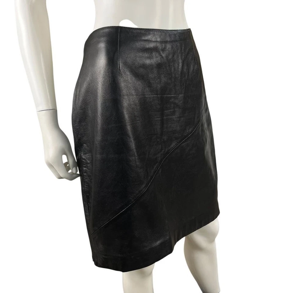 Minifalda midi de cuero negra Wilsons Pelle Studio DE COLECCIÓN para mujer talla 12 Foto 2 de 4