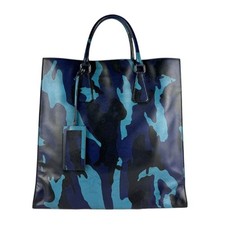 Borsa a tracolla mimetica PRADA originale borsa a mano blu/pelle navy/tono ar...