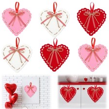 Valentines Felt Heart Ornaments, 6 Pcs Large Felt Heart Hanging Decorations Red