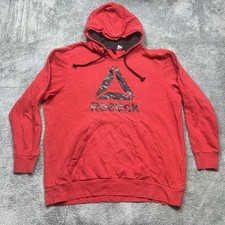 Reebok Graphic Fleece Warm-up Hoodie Men's 2XL Red Drawstring Sweatshirt
