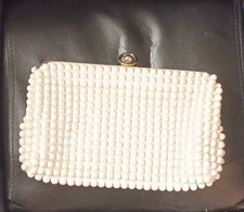 White Solid Folding Coin Wallet w/ Beaded Kiss Lock Closure for Women