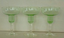 3 Vintage Uranium Glass Pan Topped Champagne Coups Glasses