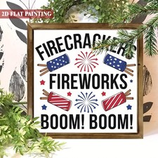 4th Of July Patriotic Fireworks Firecracker Wooden Plaque USA Rustic Wall Art
