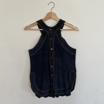 Vintage 70 s Jean Muir Navy Suede Leather Perforated Top No Tag