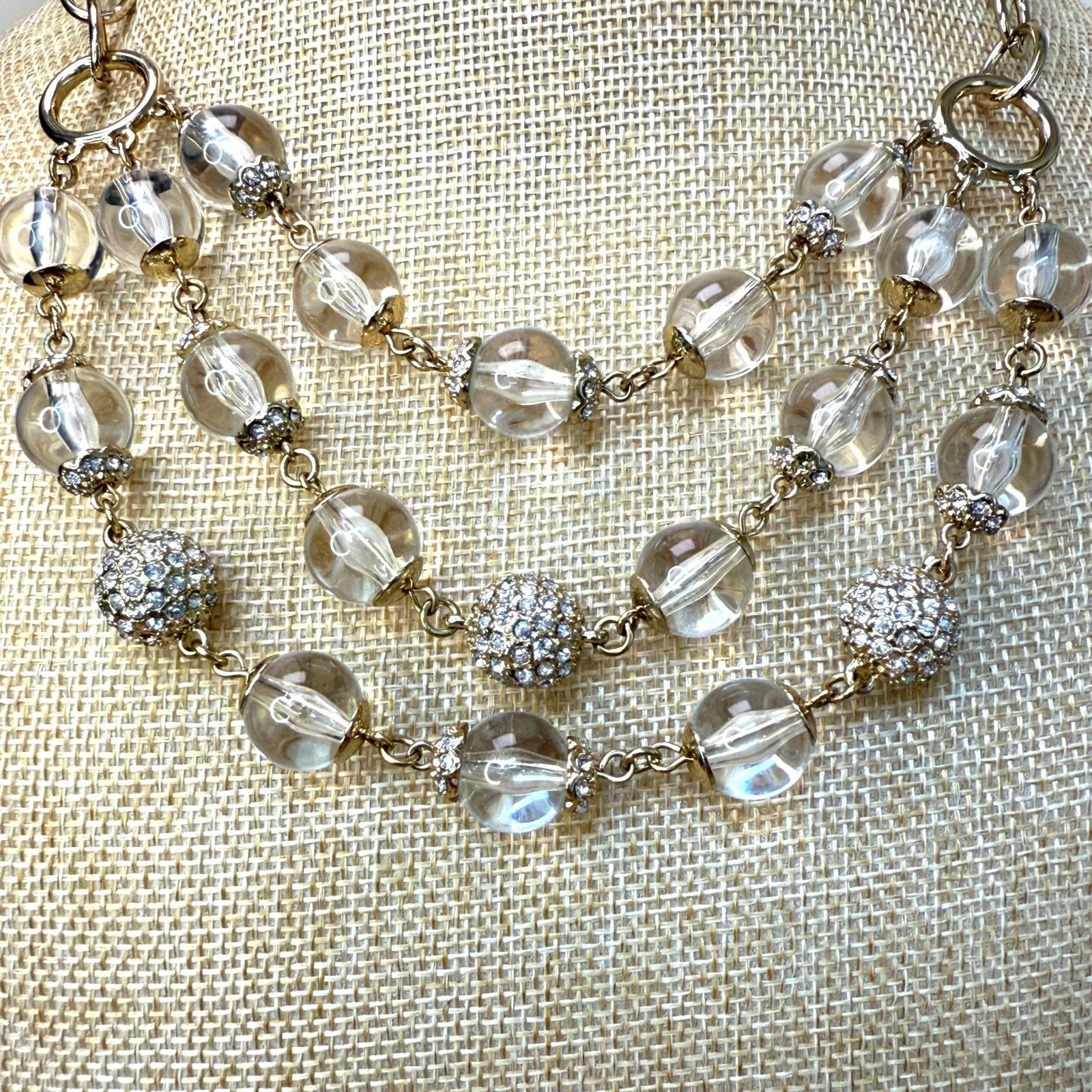 Three-Strand Clear Beaded Statement Necklace With… - image 2