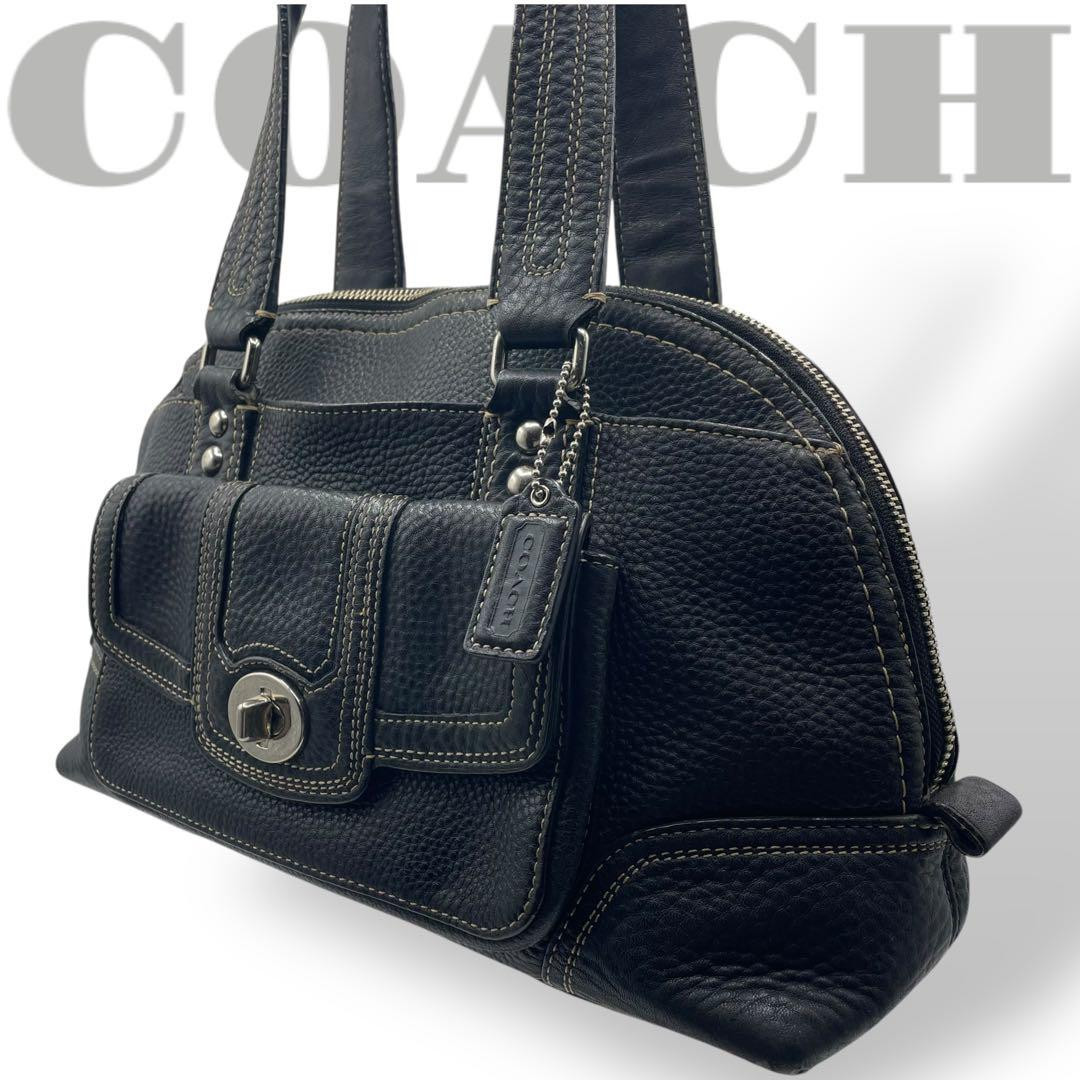 Coach tote bag turnlock leather grained leather black black Coach tote bag turnlock leather grained leather black black