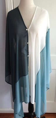 Marla Wynne Layers Convertible Poncho 3X Blue/Teal/White Floaty Chiffon Buttons