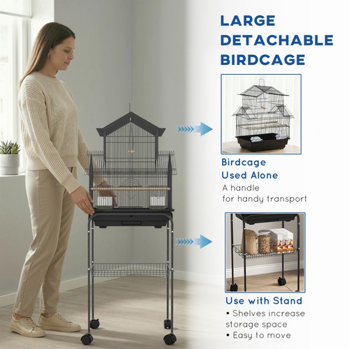 PawHut Metal Bird Cage w/ Perch, Food Container, Handle, for Finch, Refurbished - Afbeelding 7 van 55