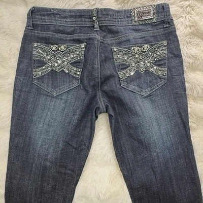 Grace in LA Low Rise Rhinestone Jeans Size 26 Tapered Rock Glam McBling - image 1 of 4
